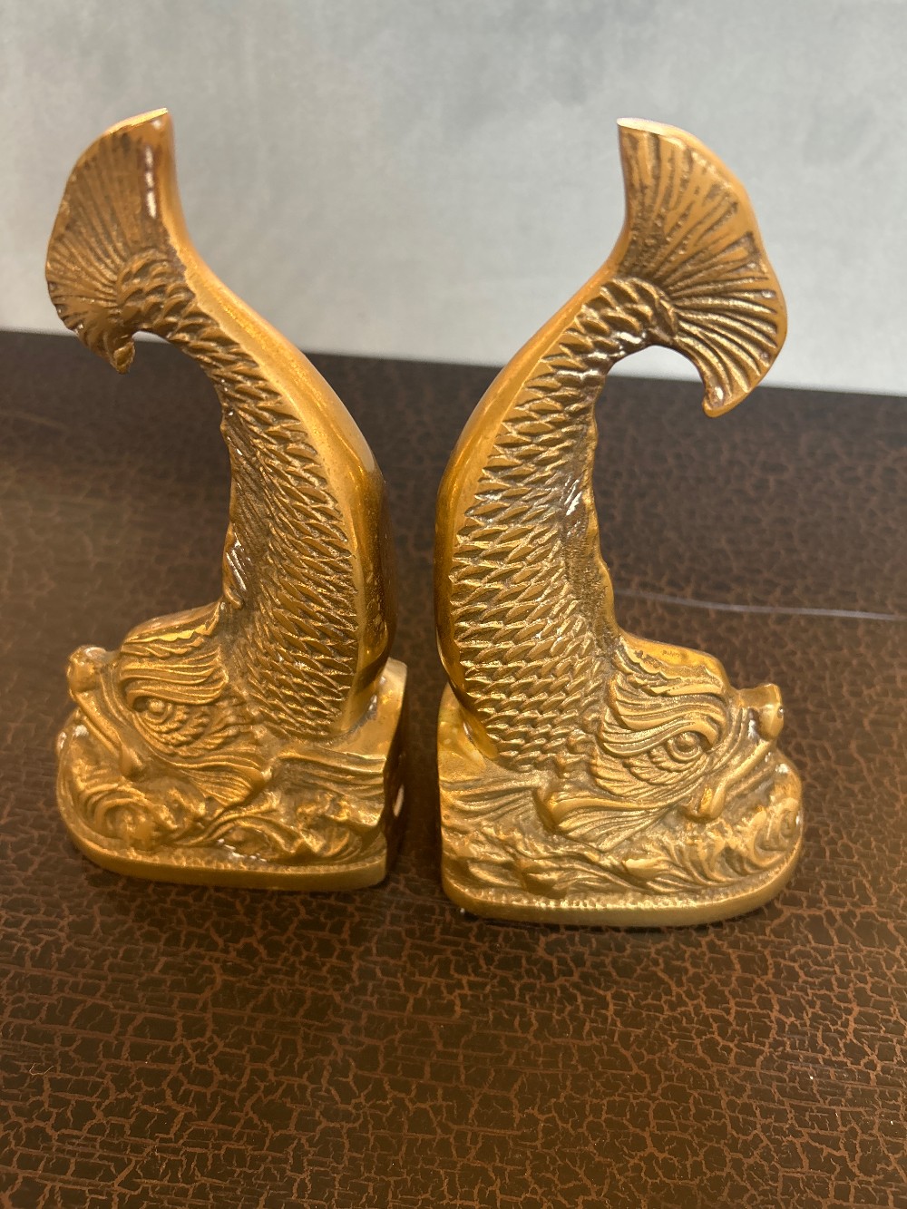 Mid-Century Brass Koi Fish Bookends, Pair