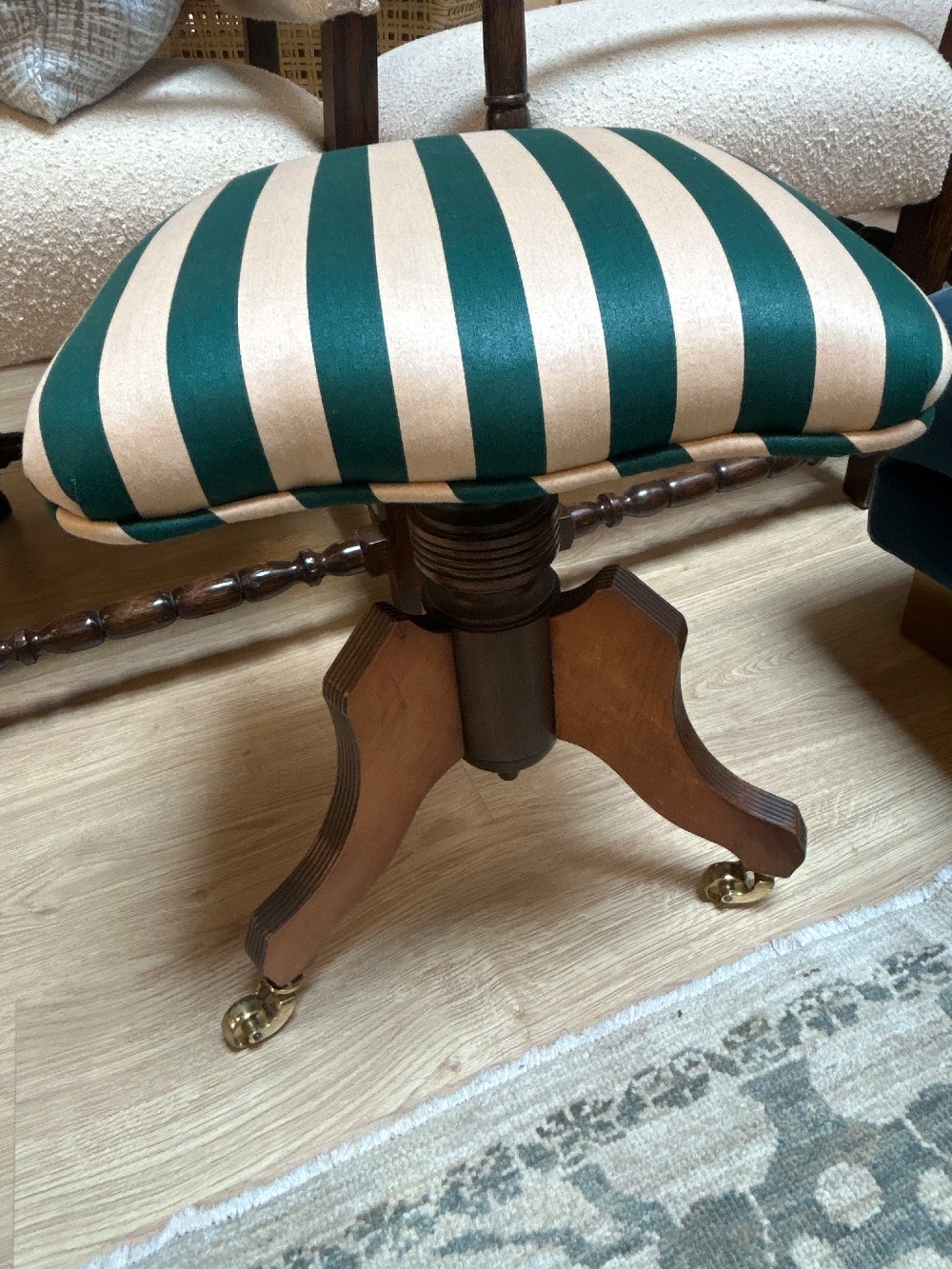 Antique Mahogany Swivel Stool on Casters
