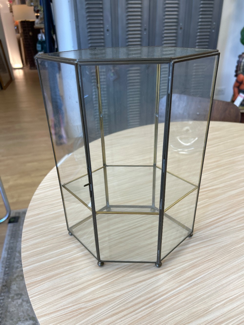 Vintage Brass Tabletop Glass Curio Cabinet