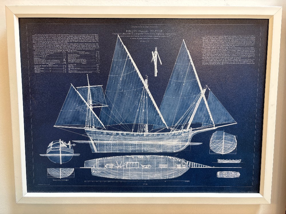 Antique Ship Blueprint Framed PAIR