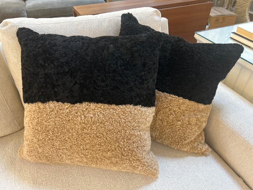 CB2 Two-Tone Shearling Throw Pillows, Pair