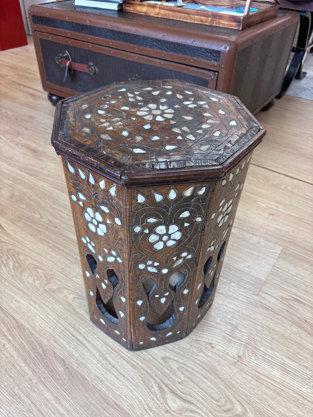 Antique Moroccan Mother of Pearl Inlaid Side Table