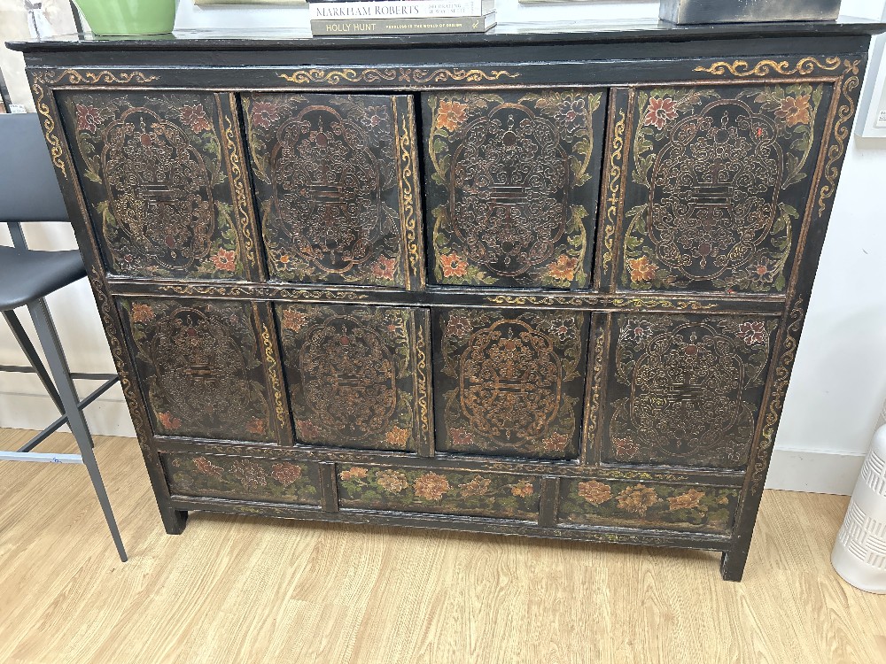 Antique Painted Tibetan Sideboard Cabinet