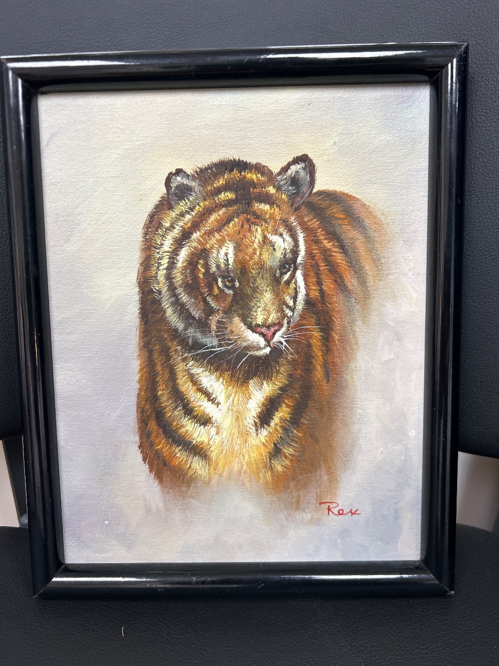Vintage Tiger Portrait Painting, Signed