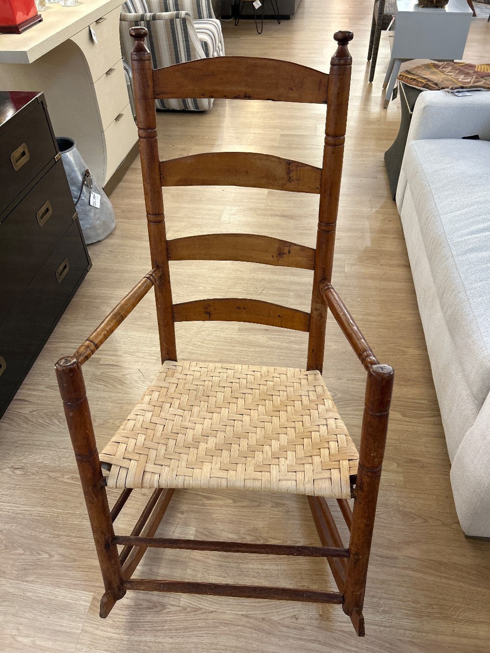 Antique Ladder Back Woven Seat Rocking Chair