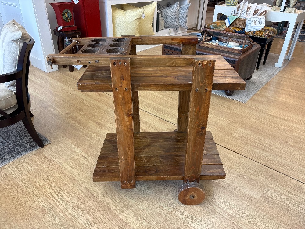 Vintage Custom Wood Trolley Bar Cart