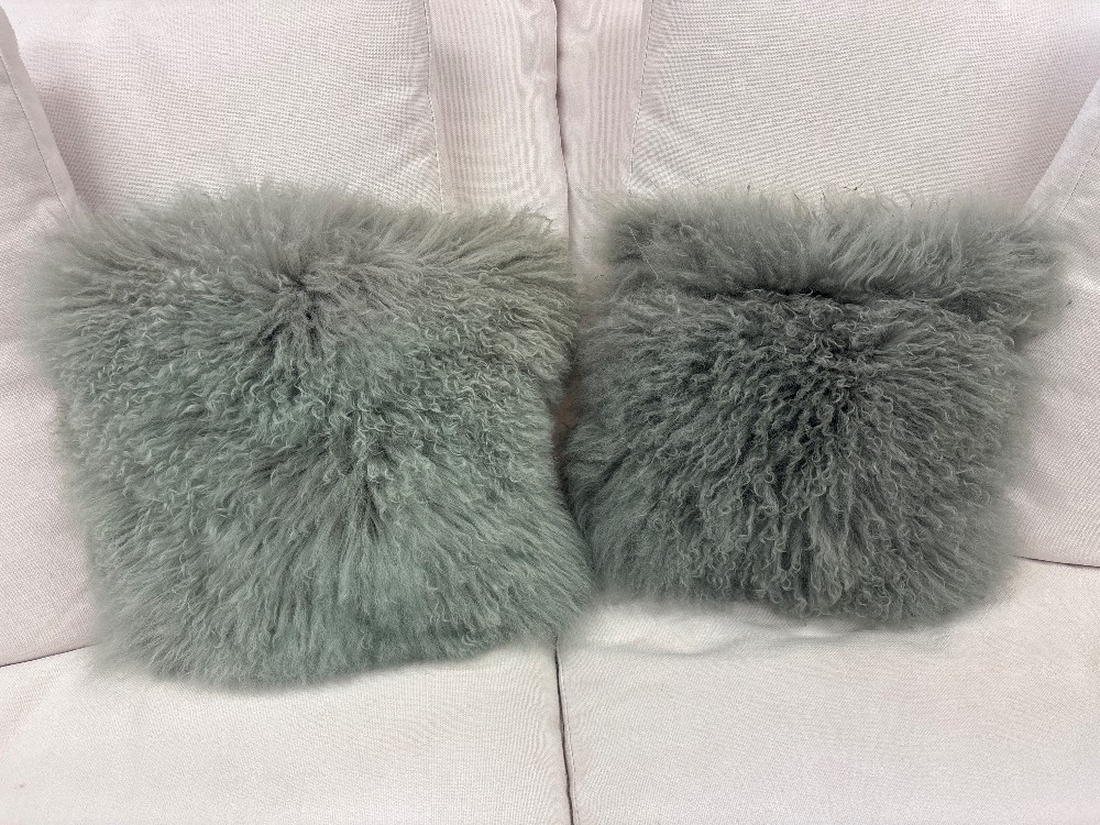 West Elm Dyed Mongolian Lamb Fur Throw Pillows, Pair