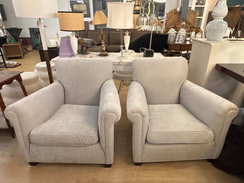 Custom Contemporary Rolled Arm Chairs, Pair