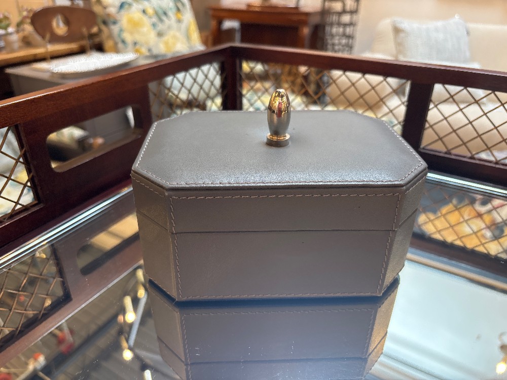 Silver Handle Stitched Leather Storage Box