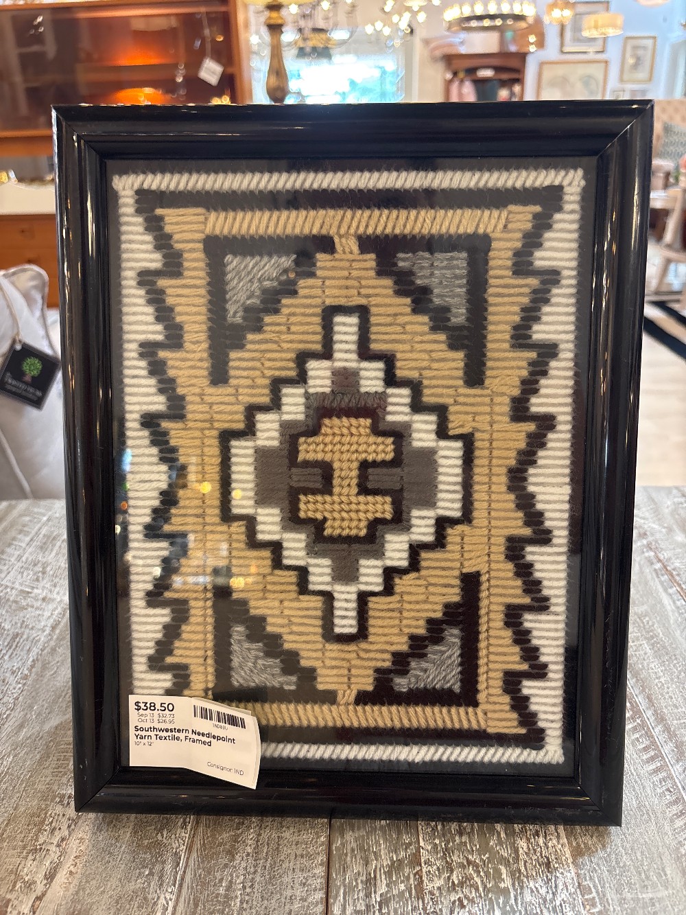Southwestern Needlepoint Yarn Textile, Framed