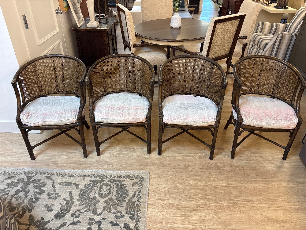 McGuire Mid-Century Cane Barrel Back Chairs - Set of 4