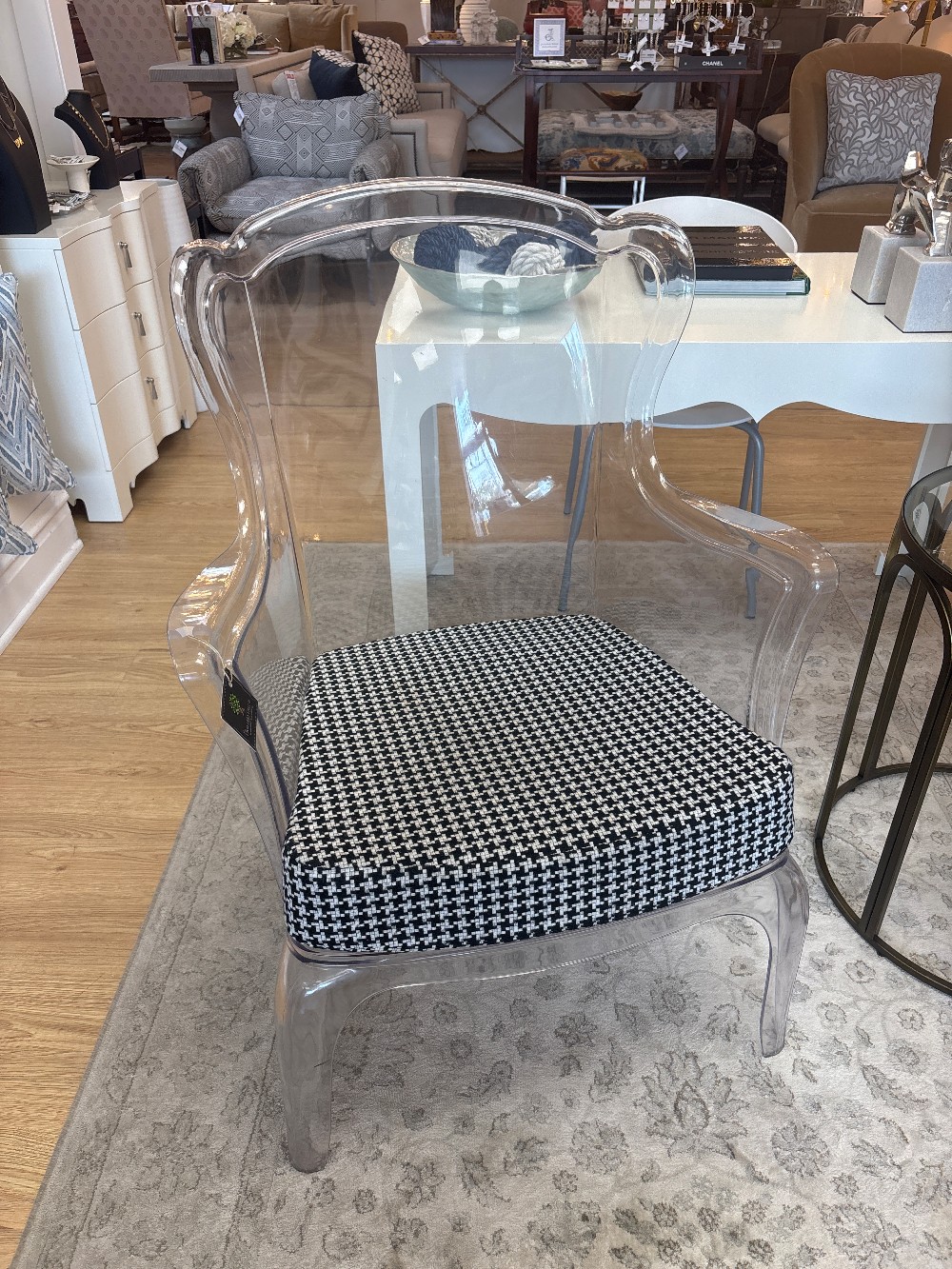 Pedrali Pasha Ghost Chair with Houndstooth Cushion