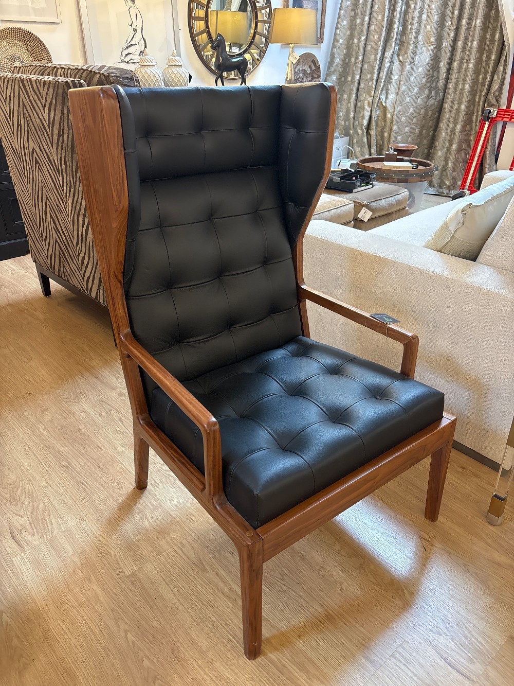 James UK Mid-Century Style Leather Wingback Chair