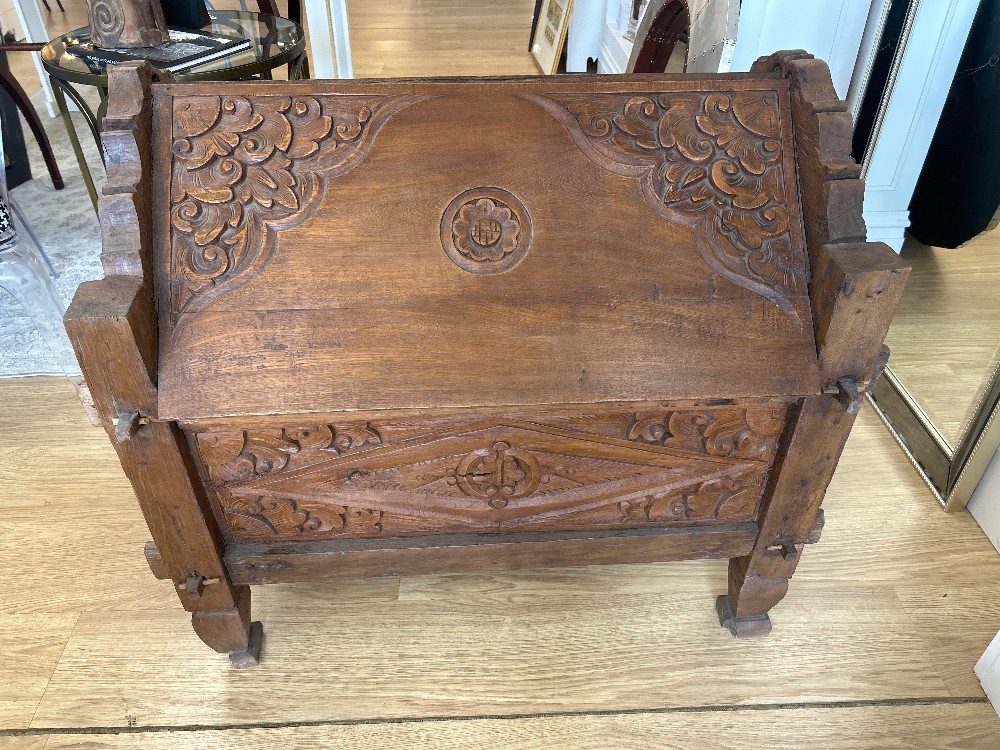Antique Indian Carved Teak Dowry Wedding Chest