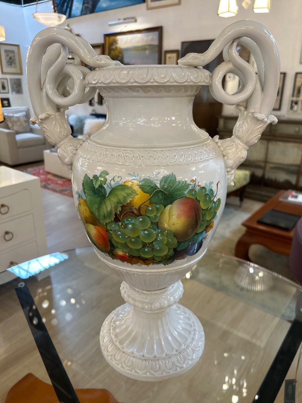 Meissen Porcelain Snake Handle Urn Vase, 19th Century