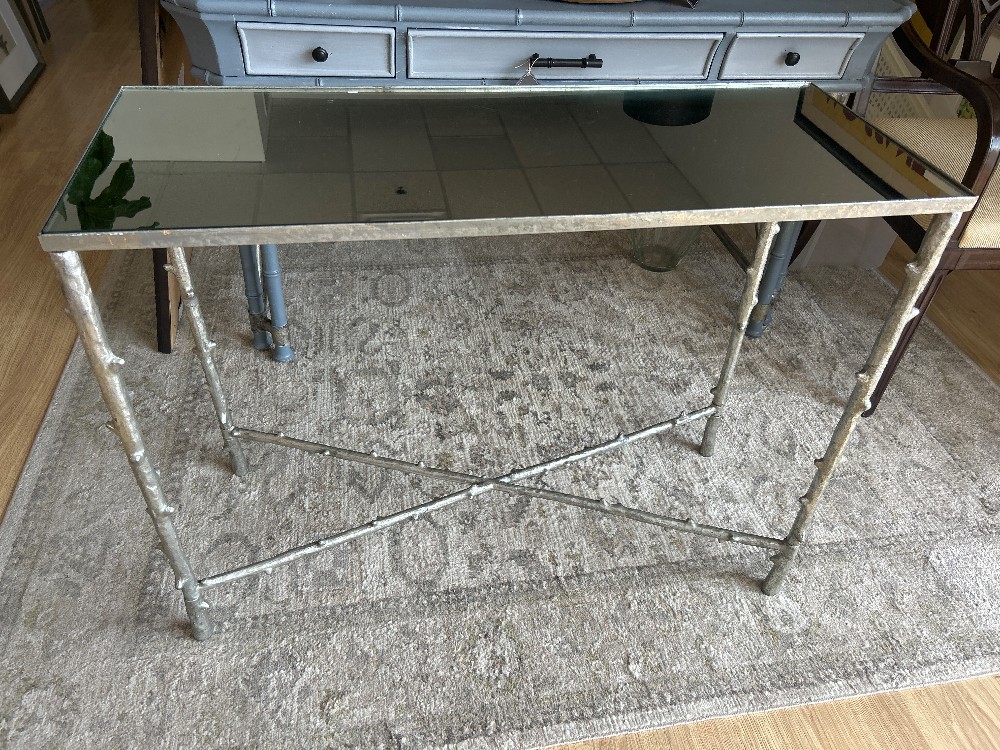 Mid-Century Silver Leaf Faux Bois Console Table