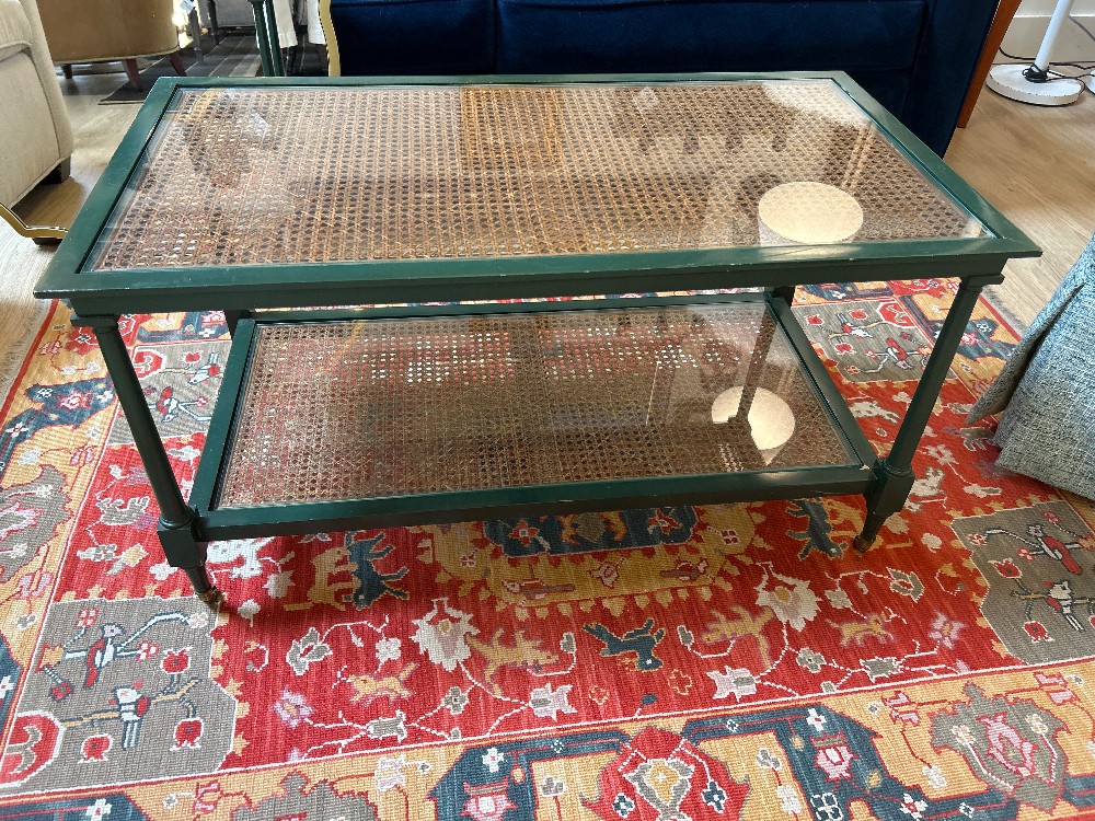 Cane Top Tiered Coffee Table on Casters