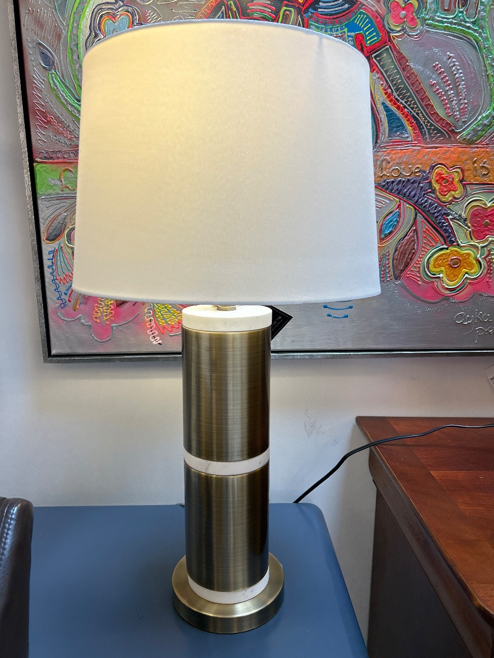 Modern Stacked Brass & Marble Table Lamp