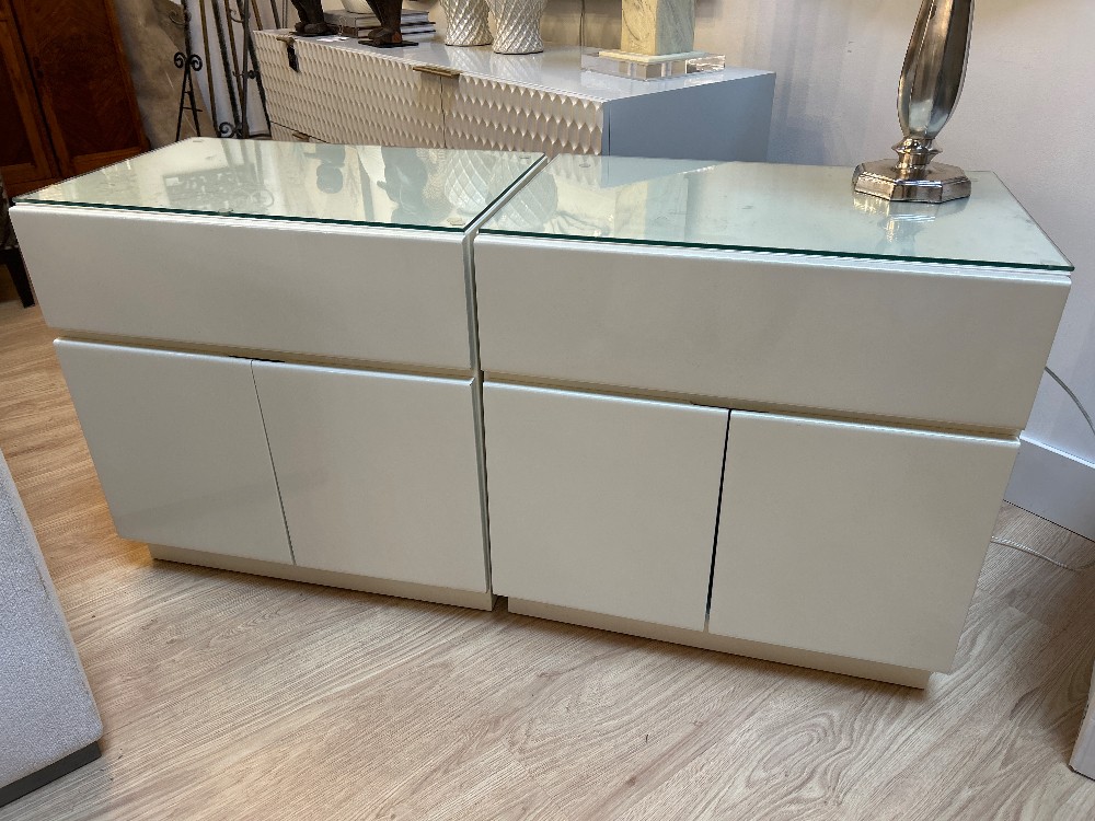 Vintage Modern Lacquered Nightstands, Pair
