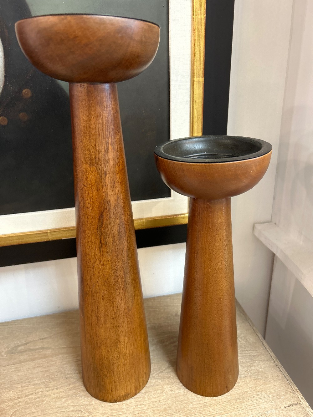 Crate & Barrel Mid-Century Candle Holders, Pair