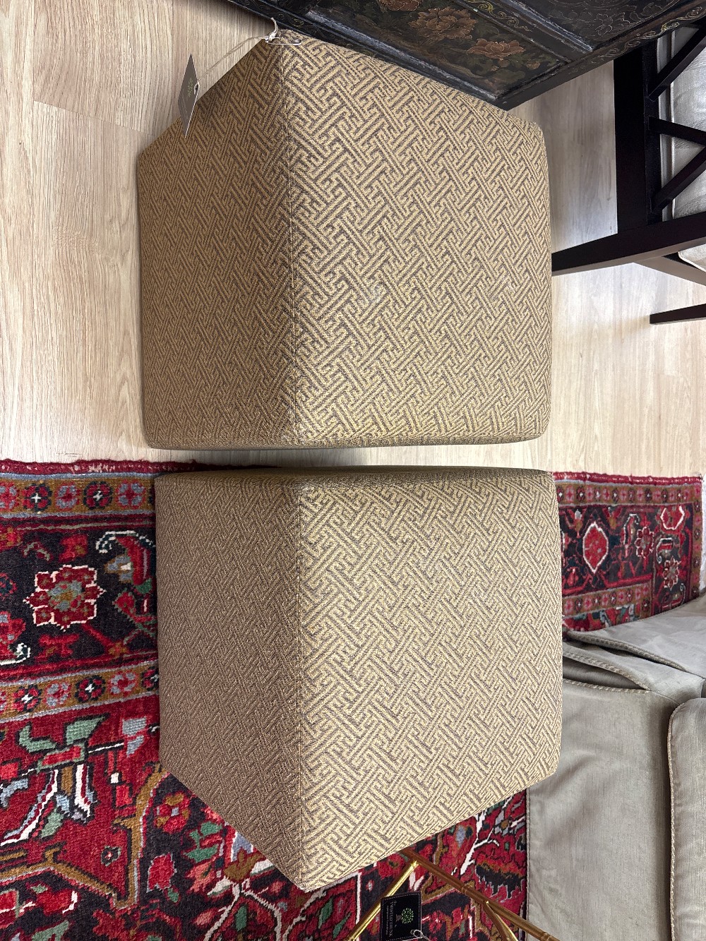 Crate & Barrel Geometric Ottomans on Casters, Pair