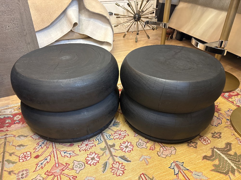 Restoration Hardware Suar Stacked Wood Side Tables, Pair