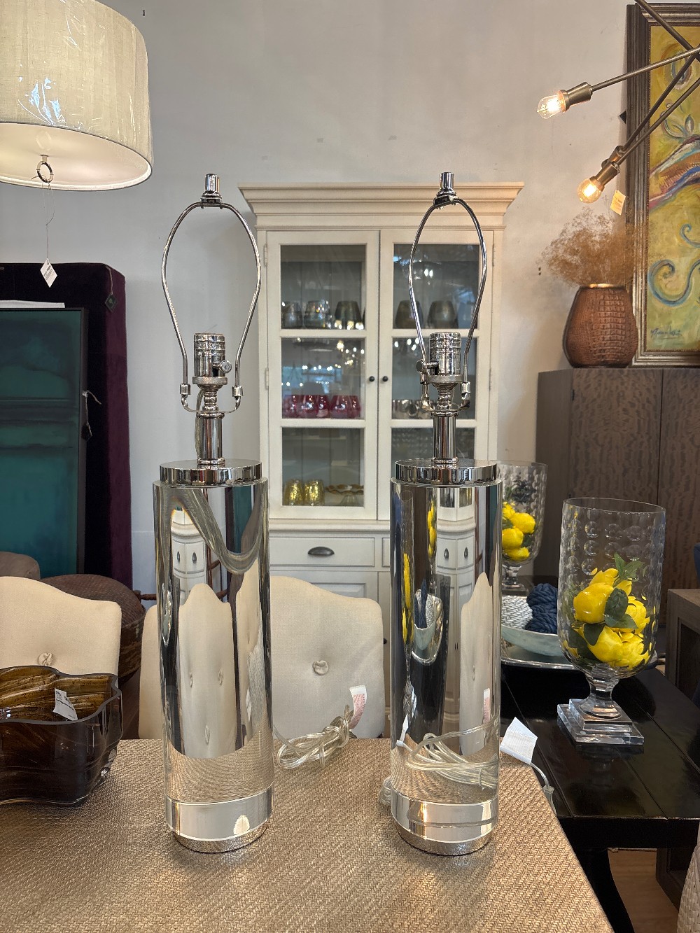 Restoration Hardware Crystal Column Lamps, Pair