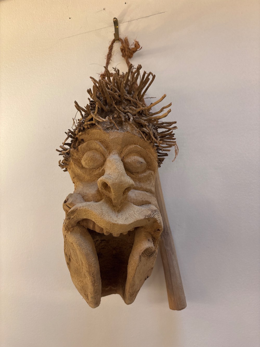 Vintage Carved Root Mask Slit Drum with Mallet