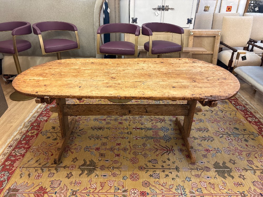 Antique French Oval Pine Trestle Dining Table