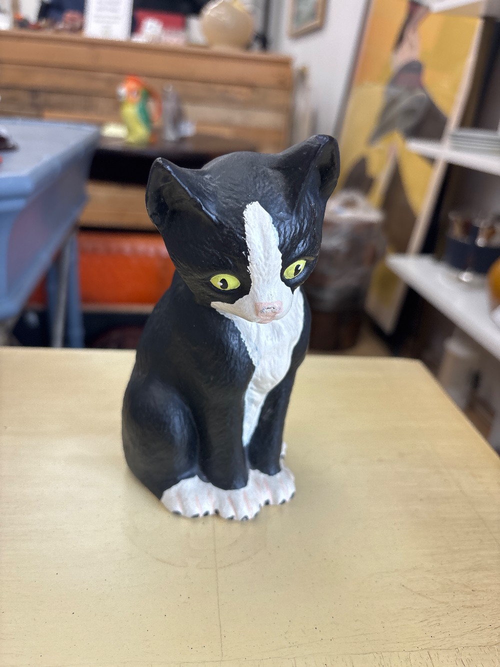 Vintage Black & White Cat Ceramic Sculpture