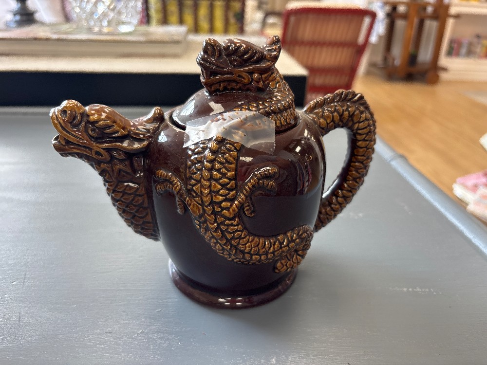 Vintage Glazed Ceramic Dragon Teapot, Japan