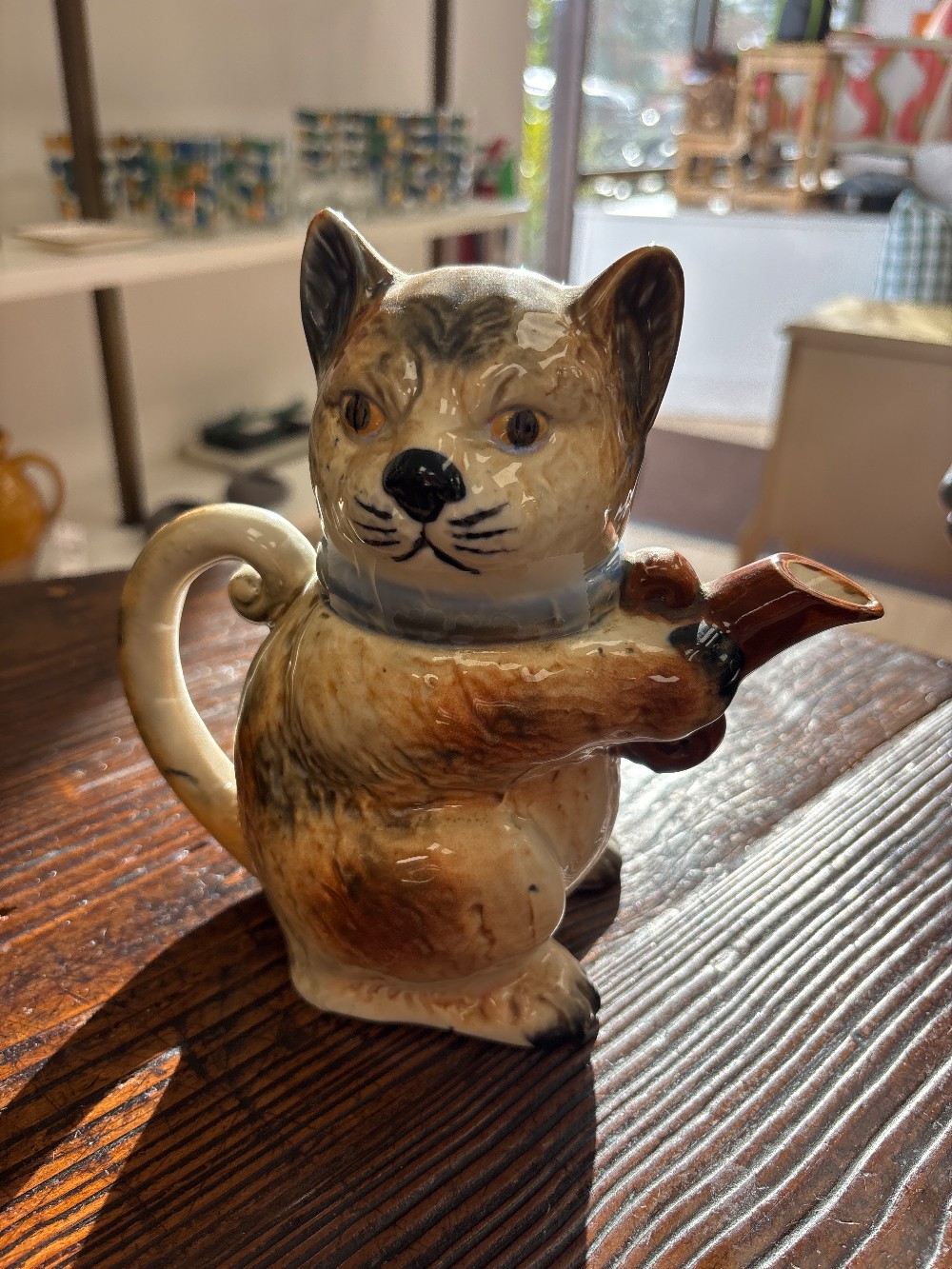 Vintage Glazed Ceramic Cat Teapot, Japan