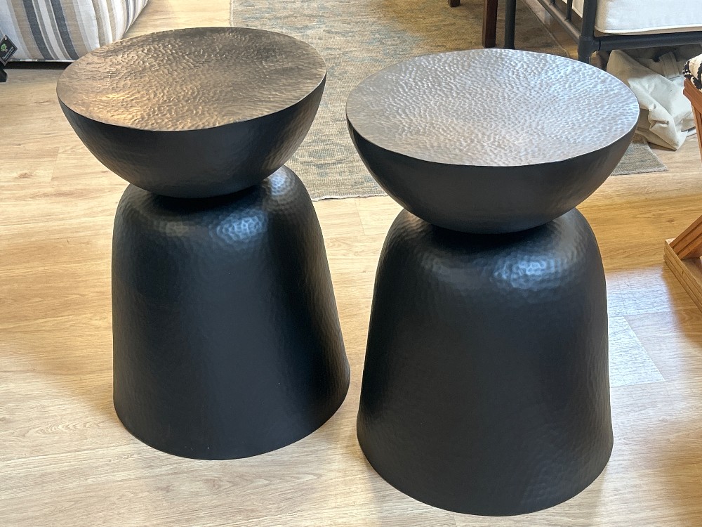 Crate & Barrel Fernando Round Metal Side Tables, Pair
