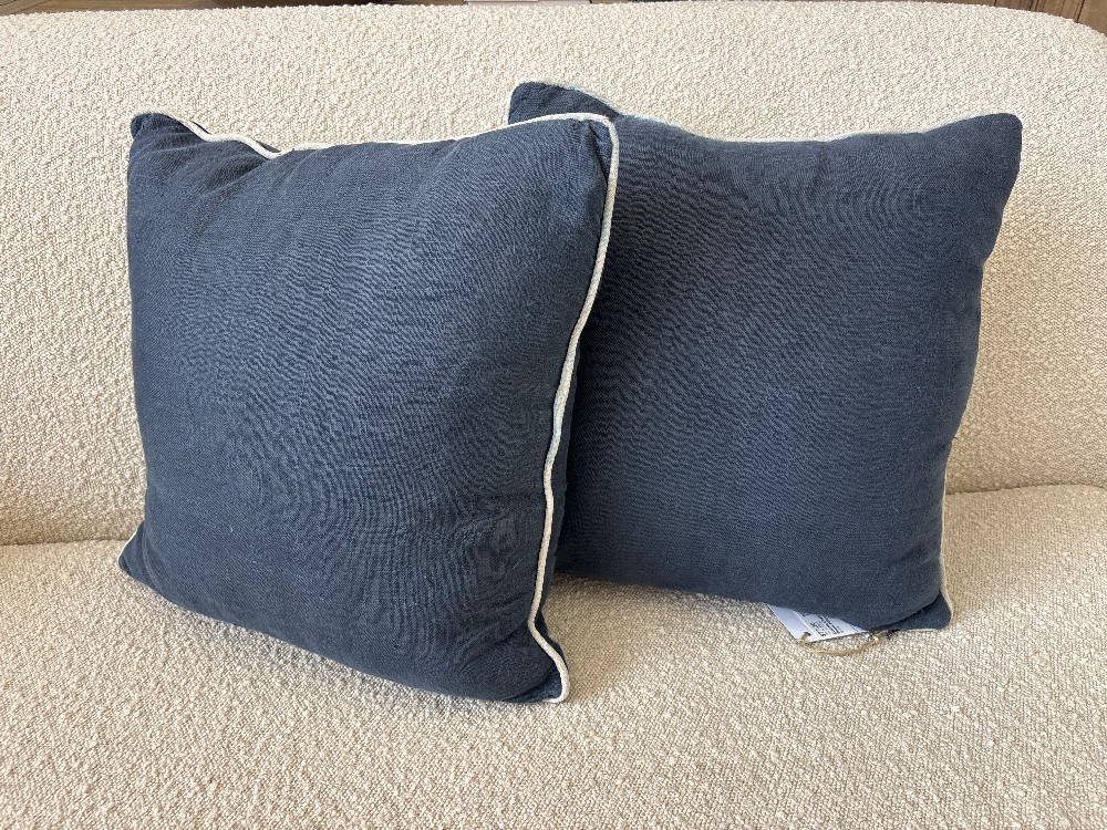 Custom Linen Contrast Piping Throw Pillows, Pair