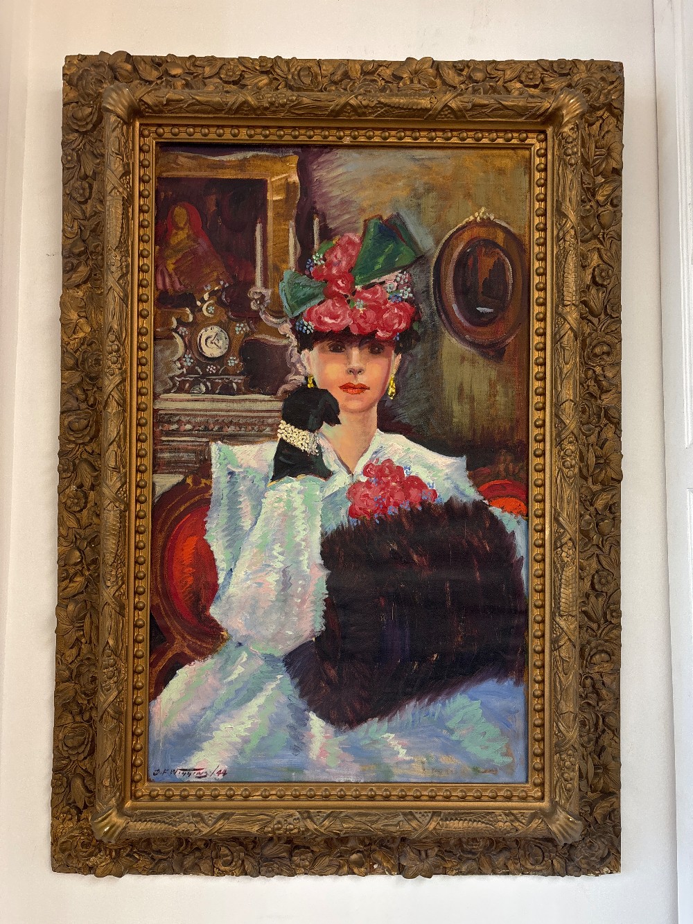 Elegant Woman Portrait Painting by G.F. Wiggins, 1944