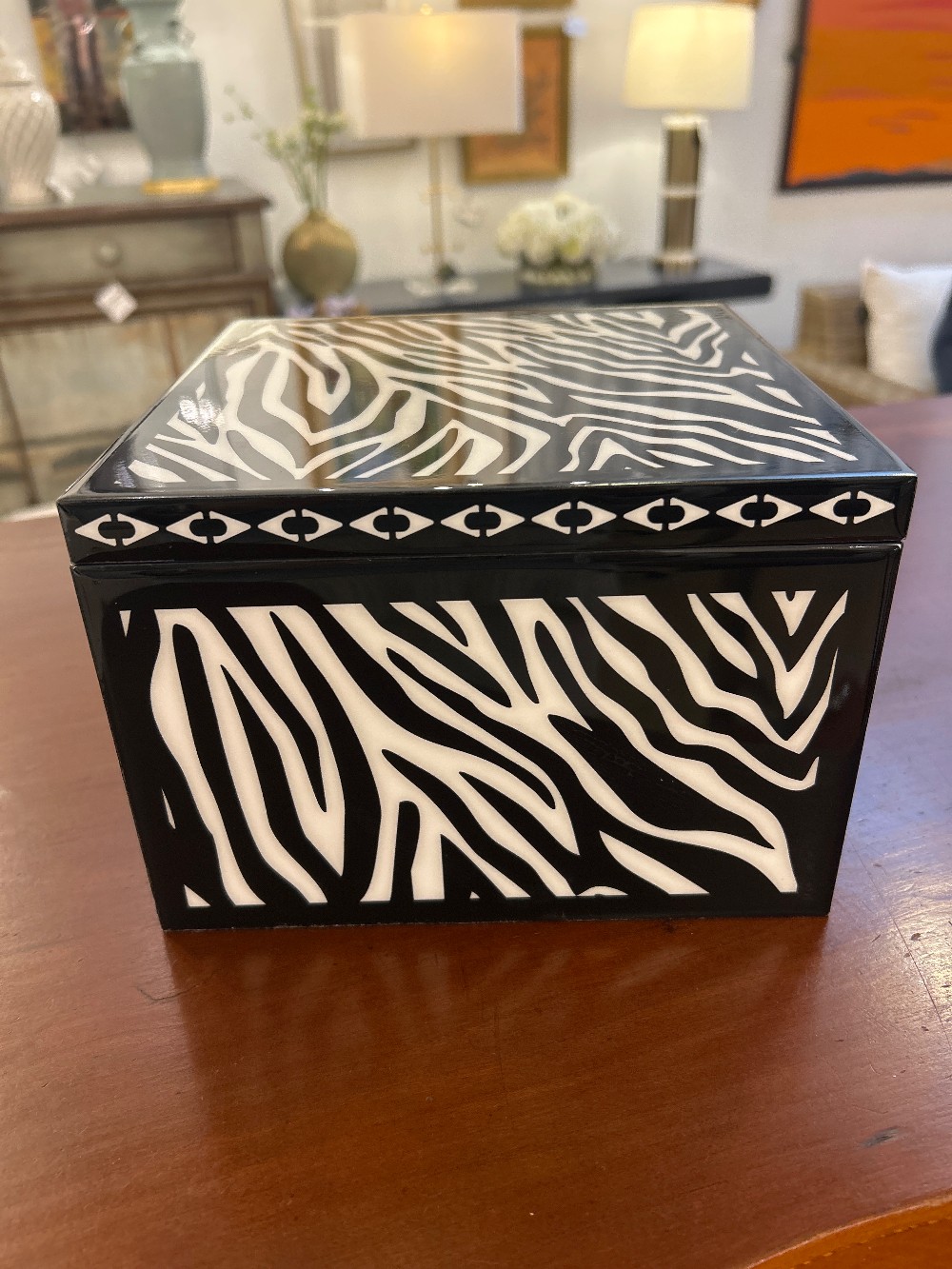 Decorative Hinged Zebra Pattern Box