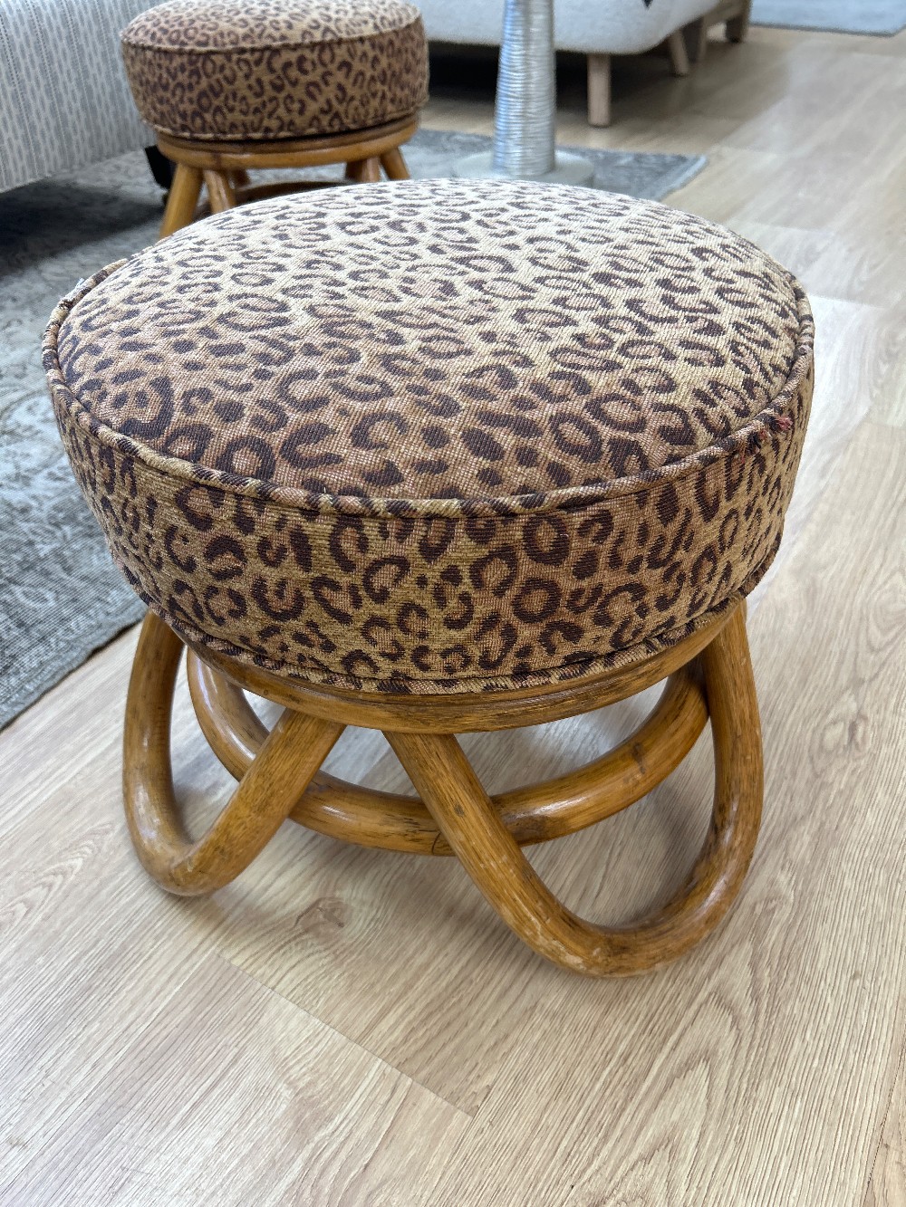 Vintage Mid-Century Bamboo Swivel Stool