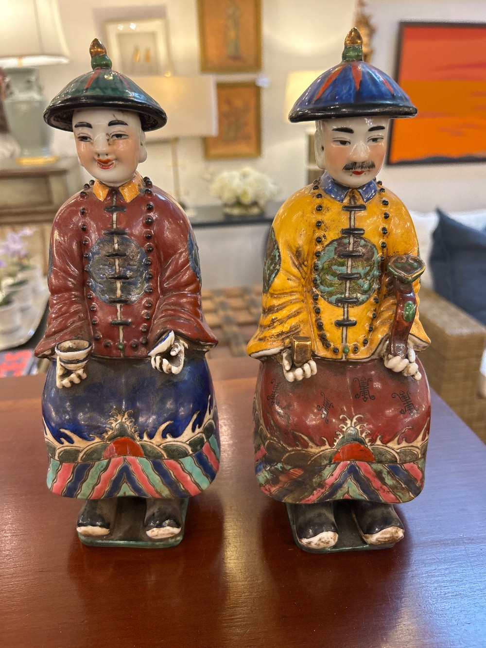 Mid-Century Chinese Porcelain Emperor Figurines, Pair