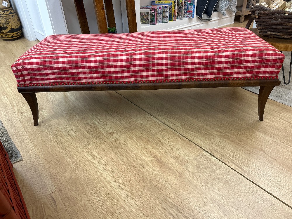 Antique Plaid Upholstered Oversized Bench