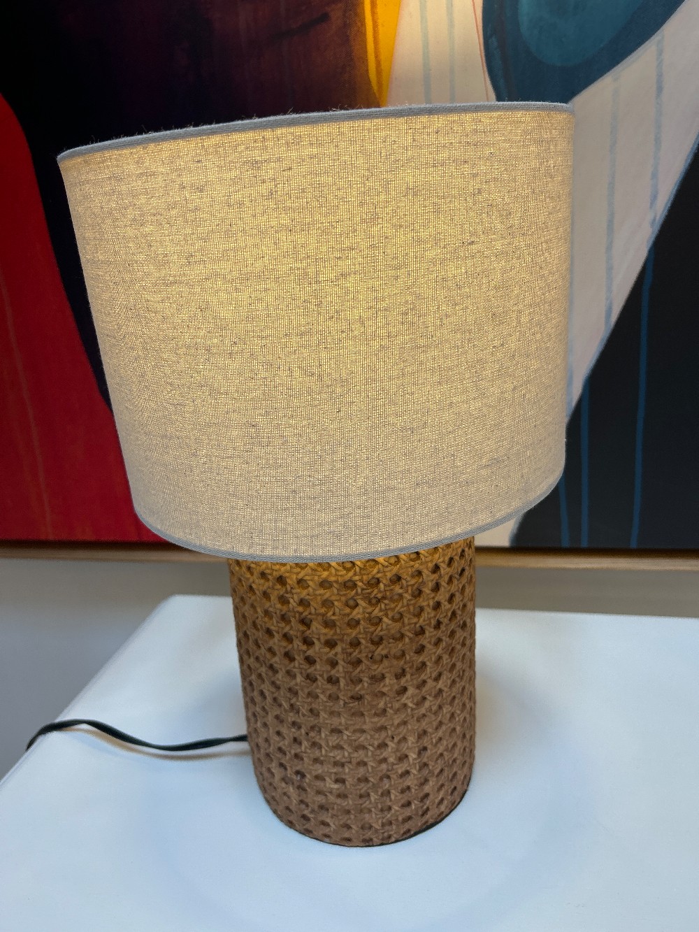 Open Weave Concrete Rattan Table Lamp