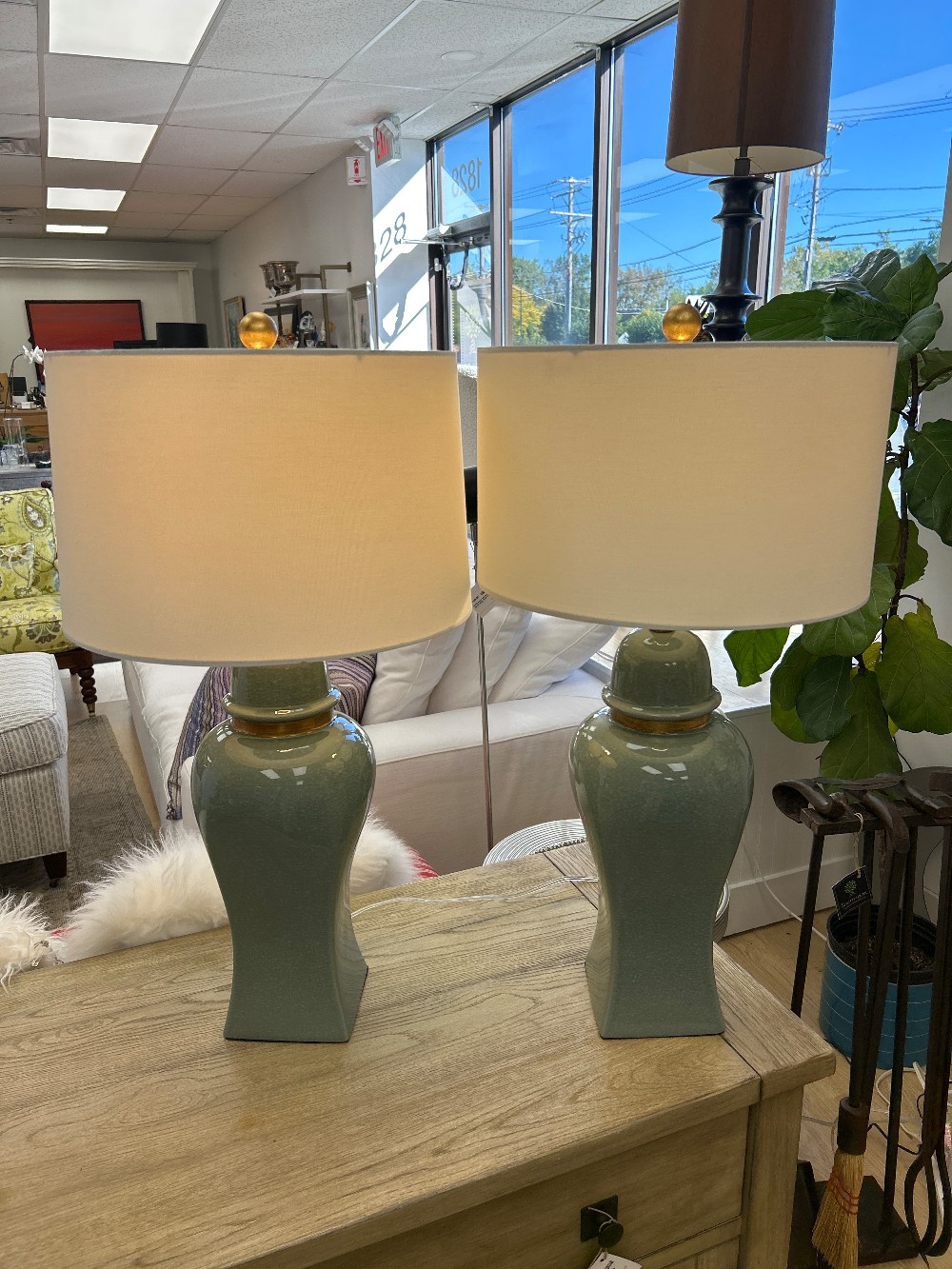Couture Lamps Jade Ceramic Table Lamps, Pair