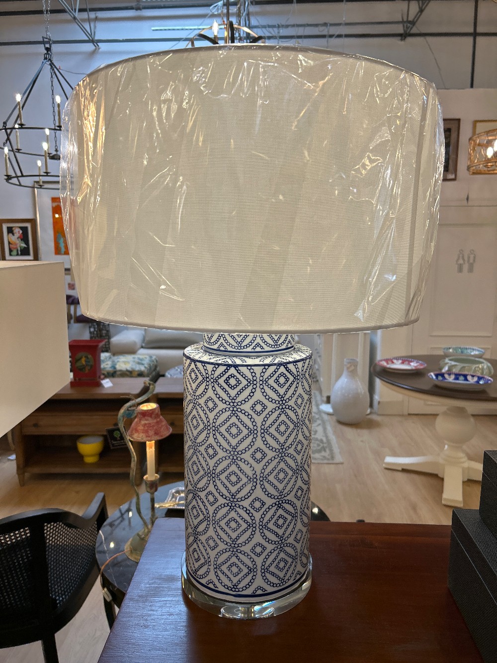 Napa Home Blue & White Diamond Fretwork Lamp