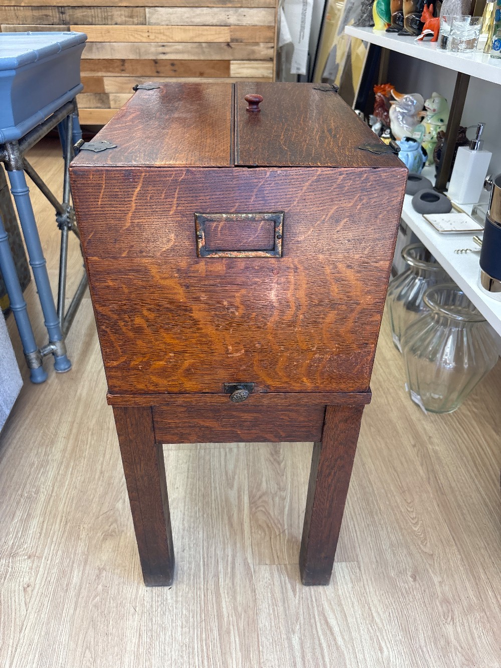 Vintage Flip Top Filing Cabinet on Stand