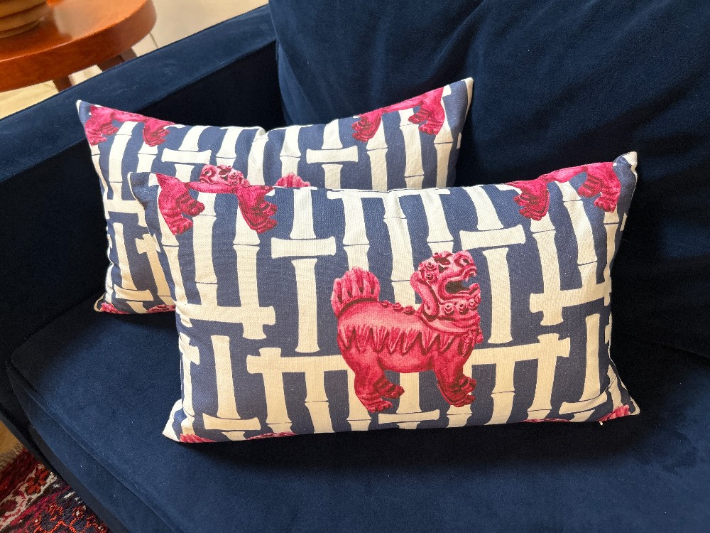 Contemporary Foo Dog Lumbar Pillows, Pair