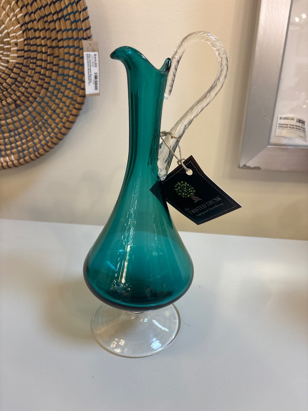 Empoli Mid-Century Art Glass Pedestal Pitcher, 1950s