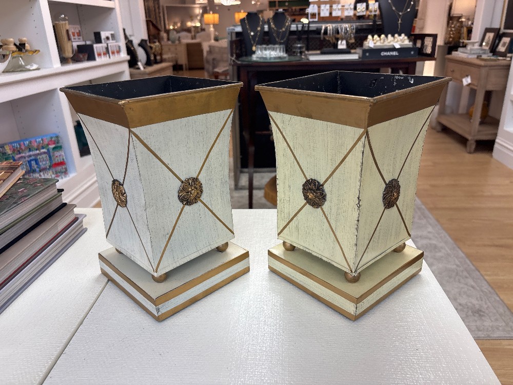 Bougainvillea Toleware Planters, Pair