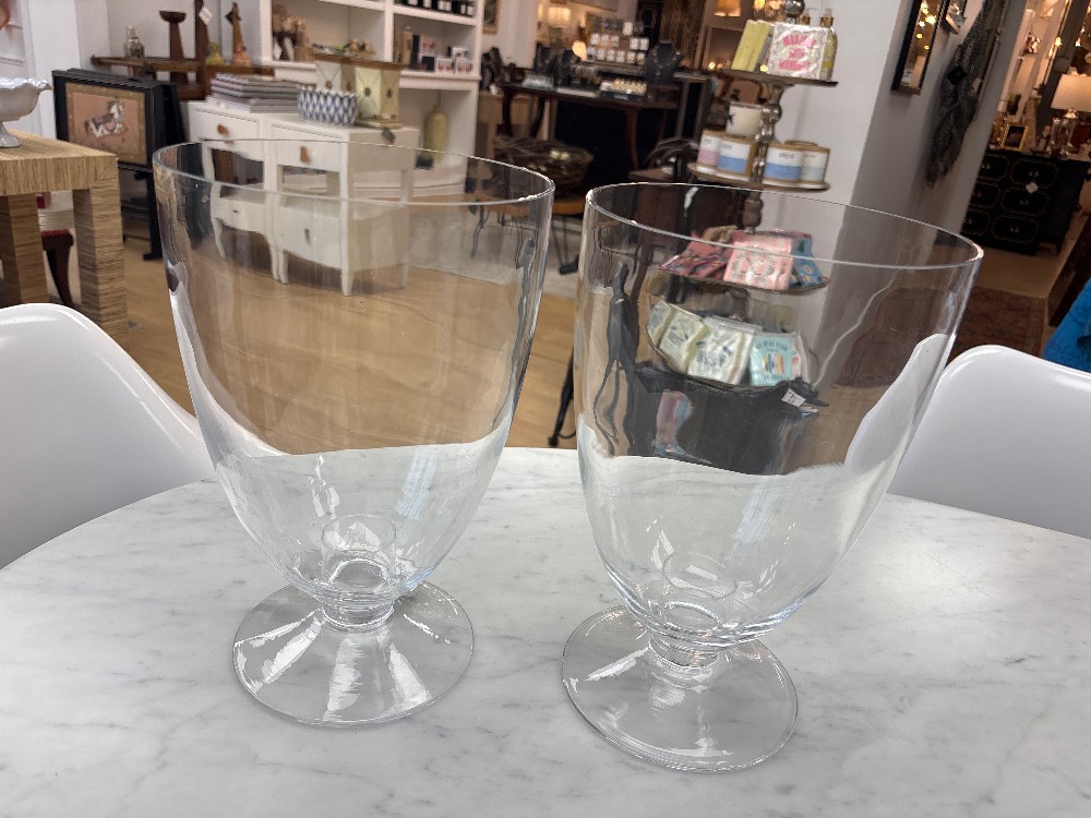 Glass Footed Hurricanes, Pair
