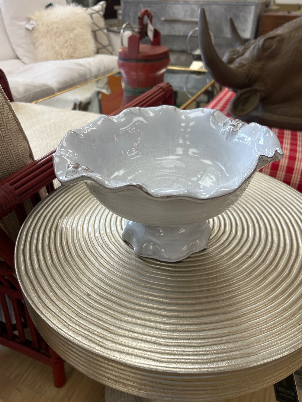 Abigails Ceramic Compote Footed Pedestal Bowl, Italy