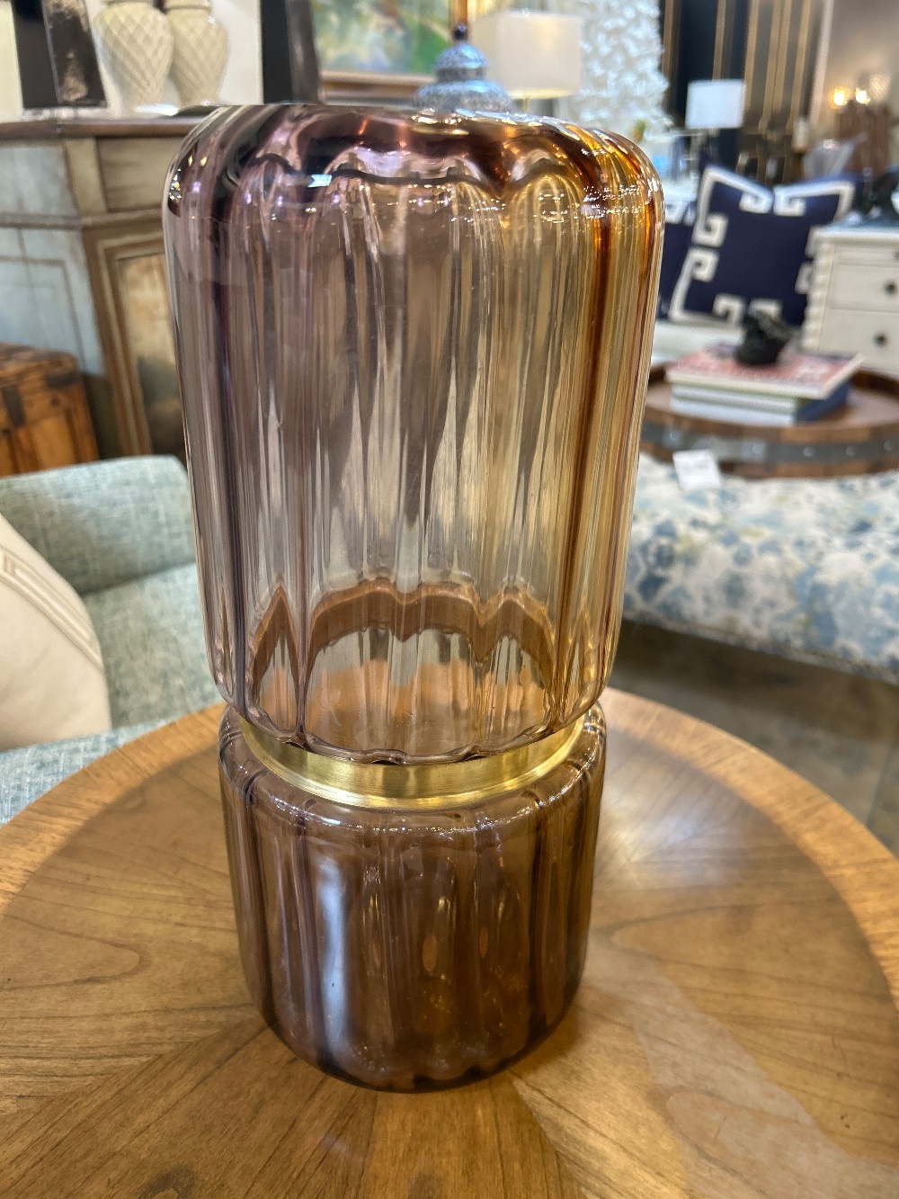 Modern Brass Band Fluted Glass Vase - Large