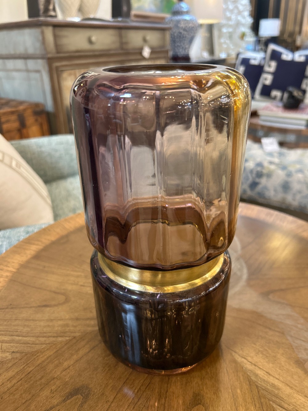 Modern Brass Band Fluted Glass Vase - Small